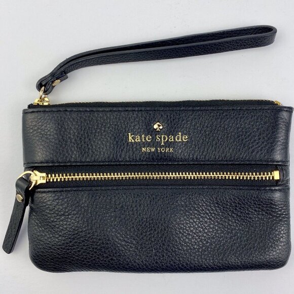 Kate Spade NY black pebbled leather wristlet, zippered small pouch, 6" x 4" - Picture 2 of 7